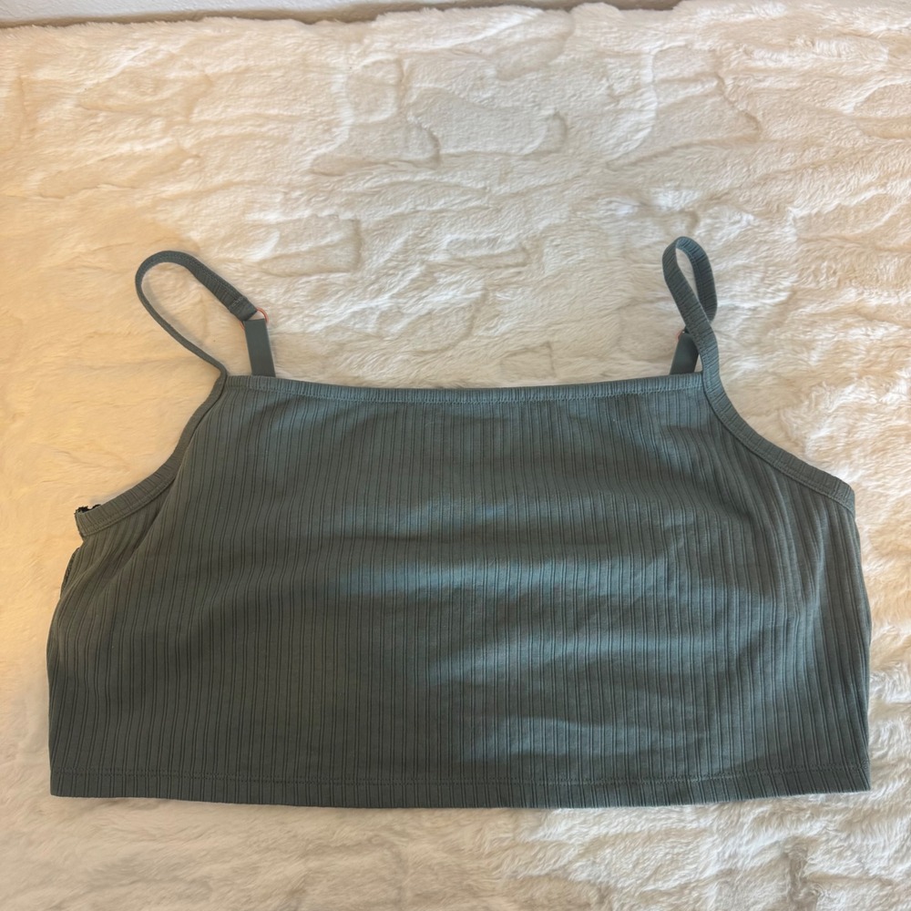 Aerie Real Good Ribbed Lace Back Longline Bralette Sage Green XXL